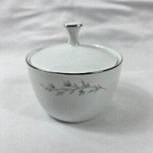 Noritake Tilford Sugar Bowl and Lid White with Blue Flowers & Green Leaves